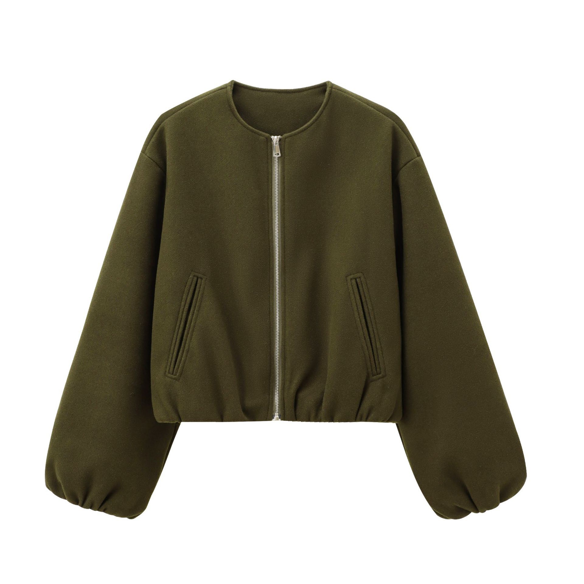 Women's Soft Cropped Bomber Jacket with Round Neck
