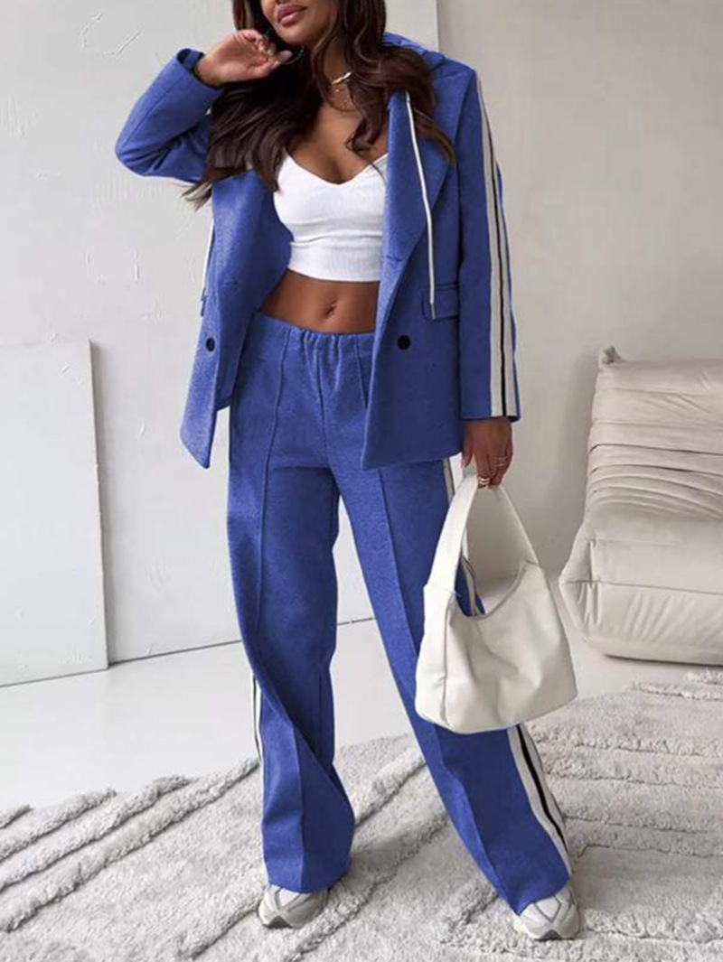 Ribbon Hooded Blazer & Wide-Leg Pants Two-Piece Set