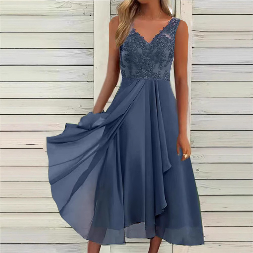 Sleeveless Chiffon Lace Cutout Long Dress