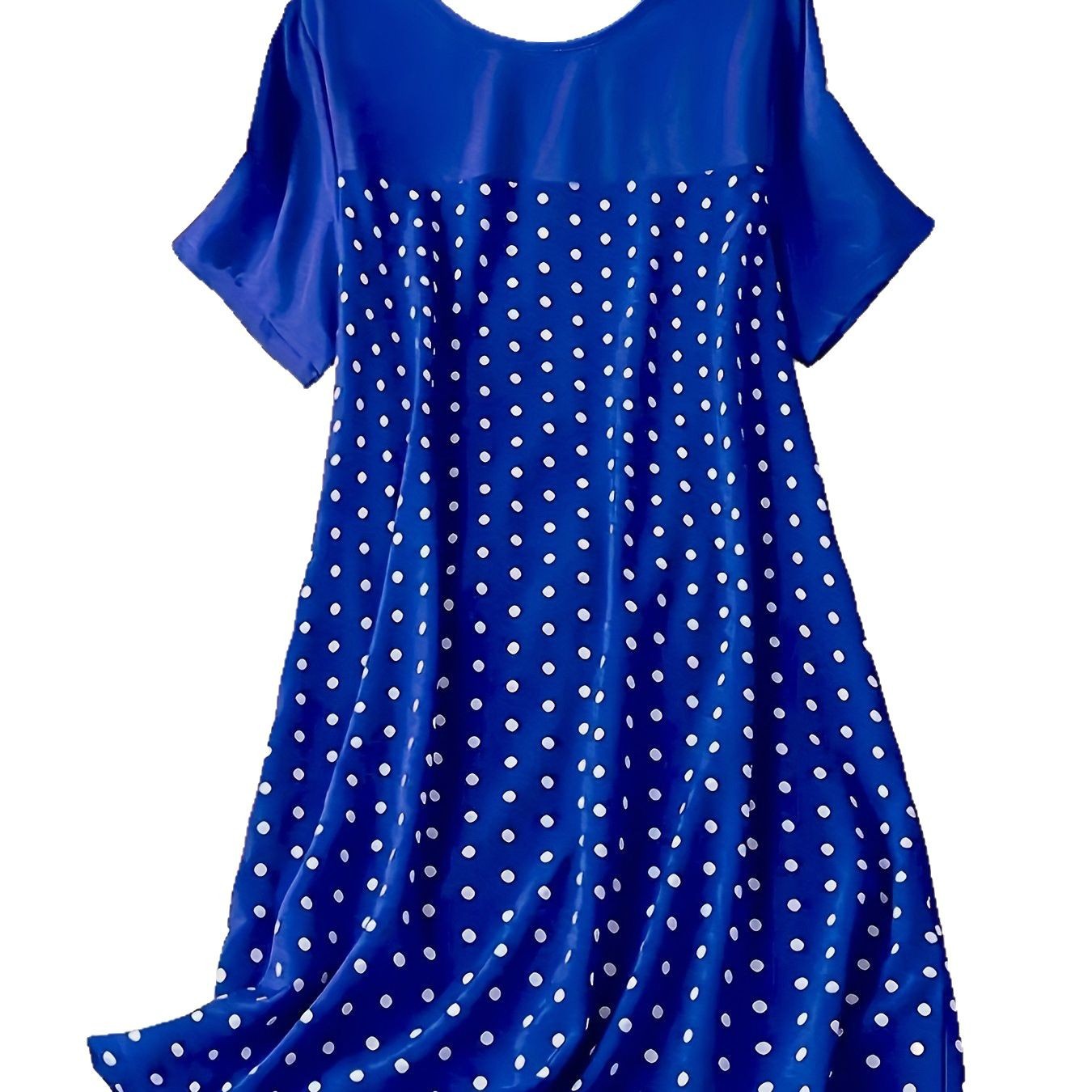 Polka Dot Round Neck Short Sleeve Sleep Dress Comfortable A-Line Dress