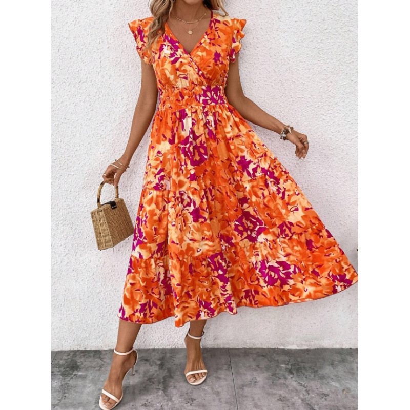 Floral Print High Neck Sleeveless Ruffle Maxi Dress
