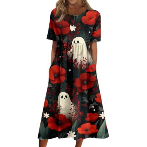 Women's Halloween Print Pleated Midi Dress