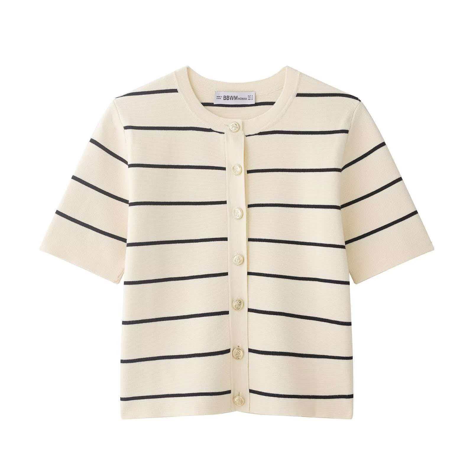 Striped Short Sleeve Knit Cardigan and Mini Skirt Set