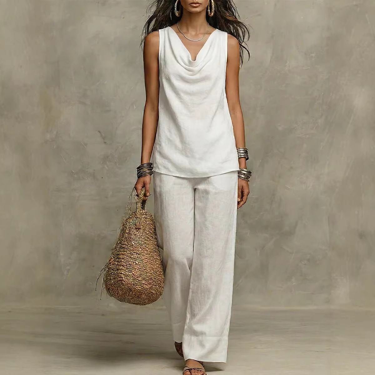 Women's V-Neck Sleeveless Vest and Long Pants Set
