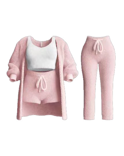 Knit Plush Long-Sleeve Cardigan, Vest & Shorts 3-Piece and 4-Piece Set