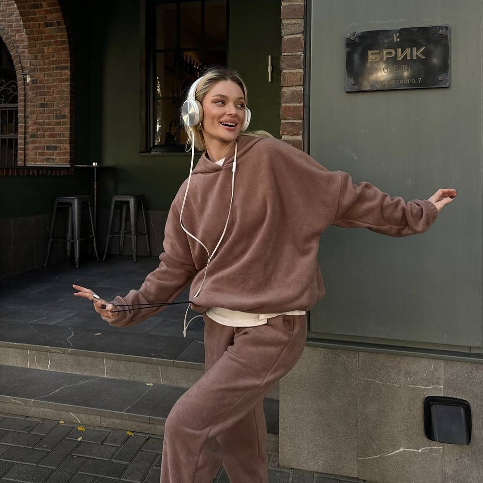 Women's Solid Fleece Hoodie and Jogger Set Long Sleeve Two-Piece
