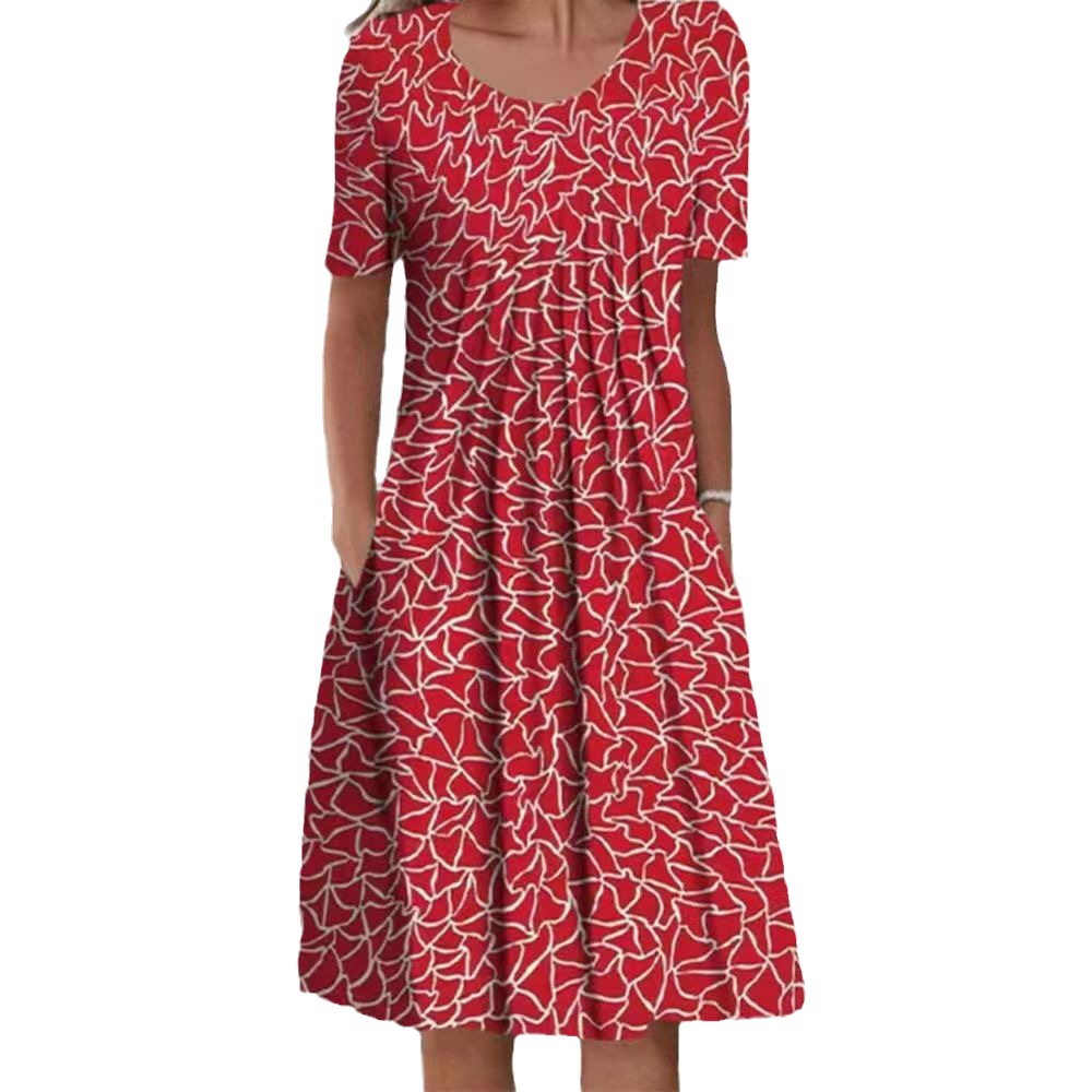 Plus Size Floral Print Short Sleeve Round Neck A-Line Midi Dress