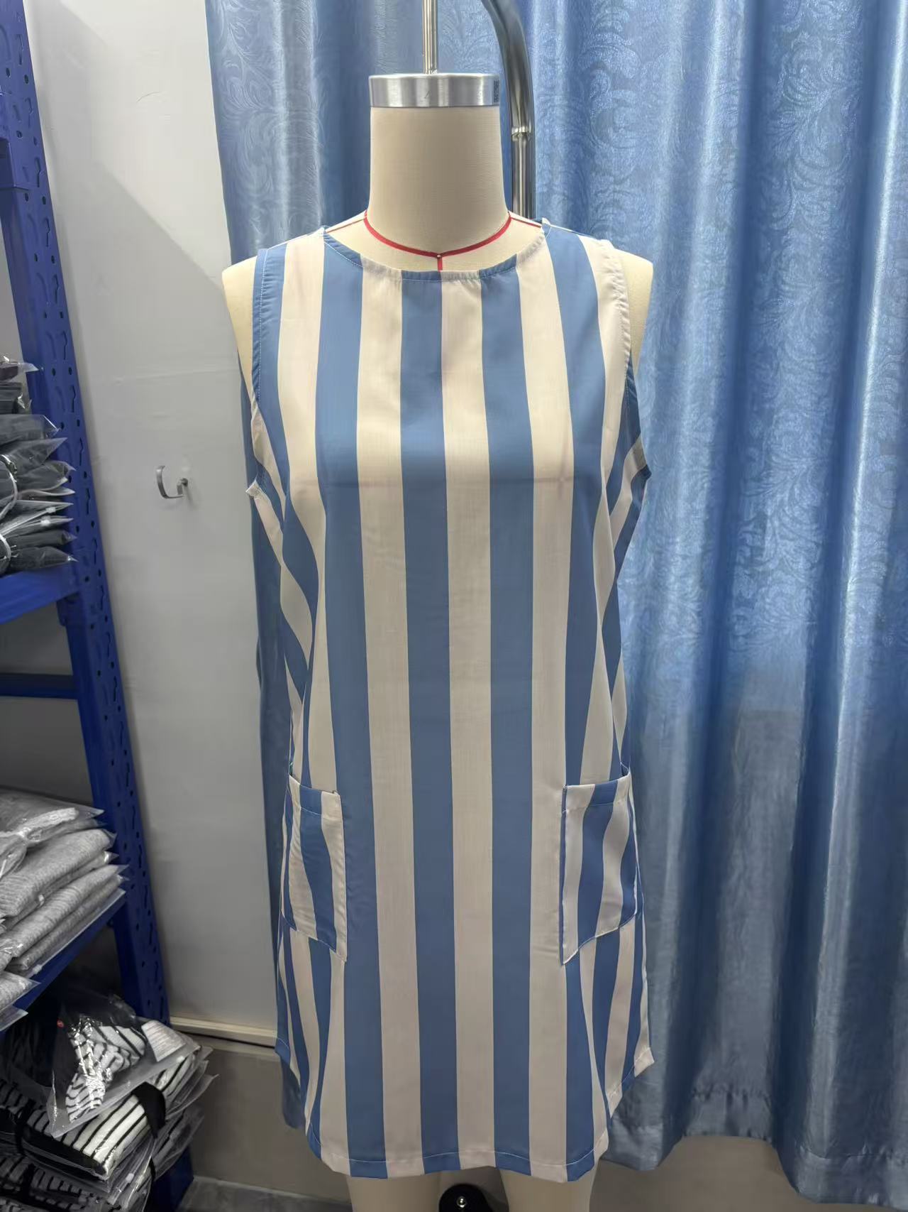 Striped Sleeveless Round Neck Mini Dress