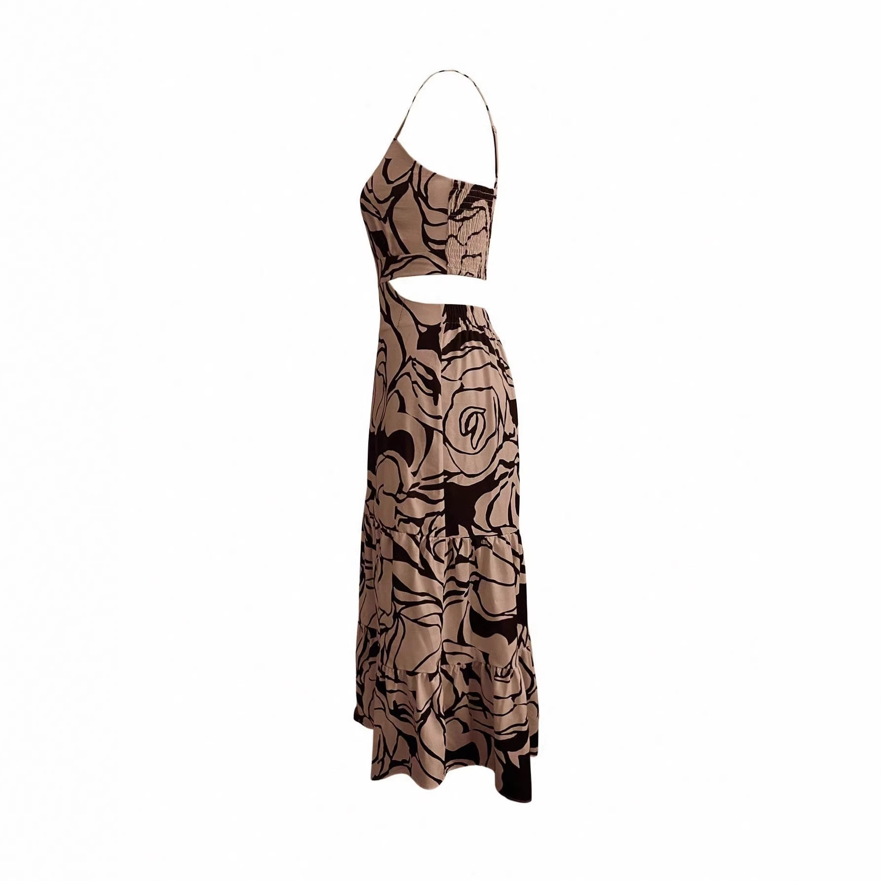 Women's Sleeveless Cutout Open-Back Printed Maxi Dress
