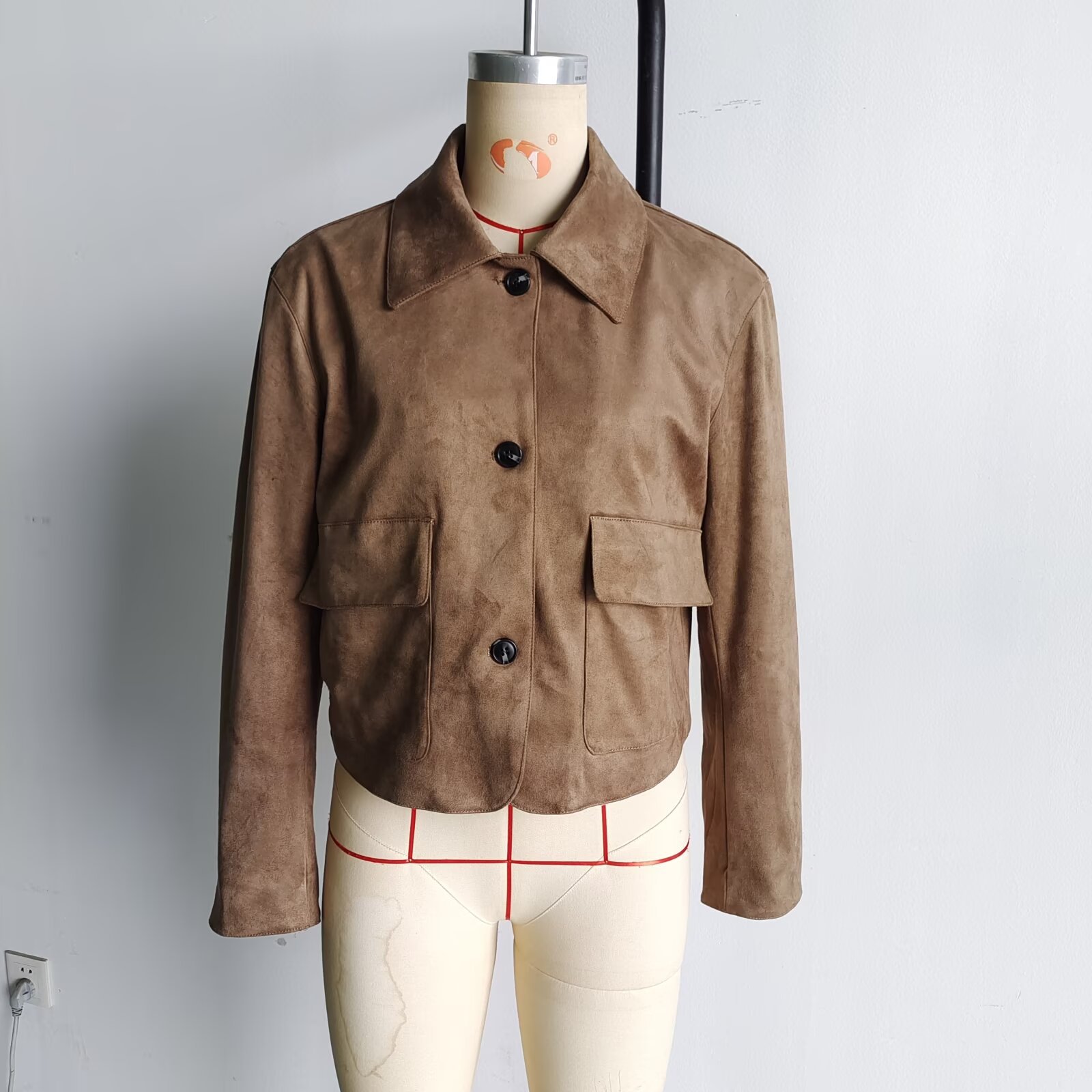 Women's Faux Suede Collared Long Sleeve Jacket