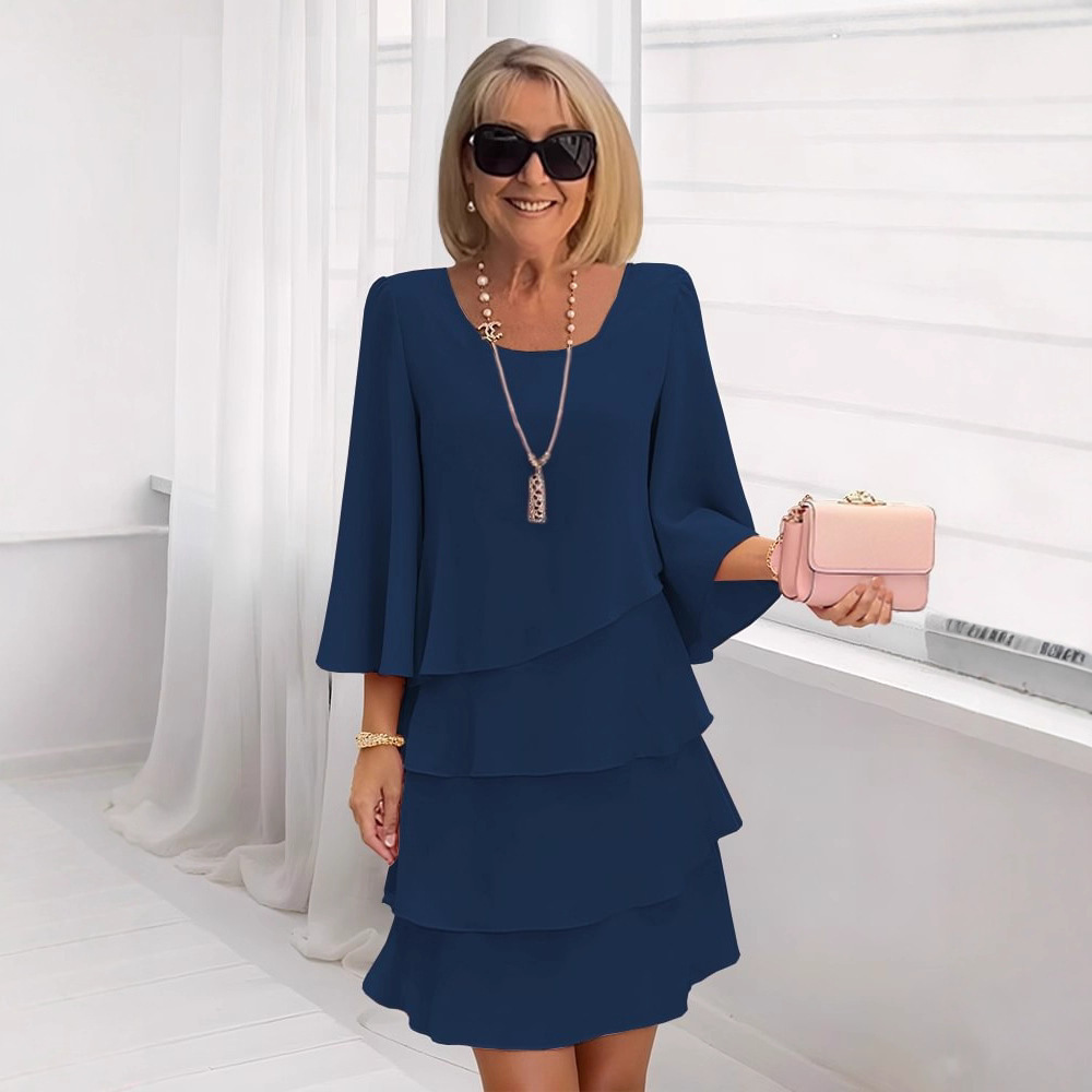 Women's Tiered Cake Dress Round Neck Loose Fit Long Dress