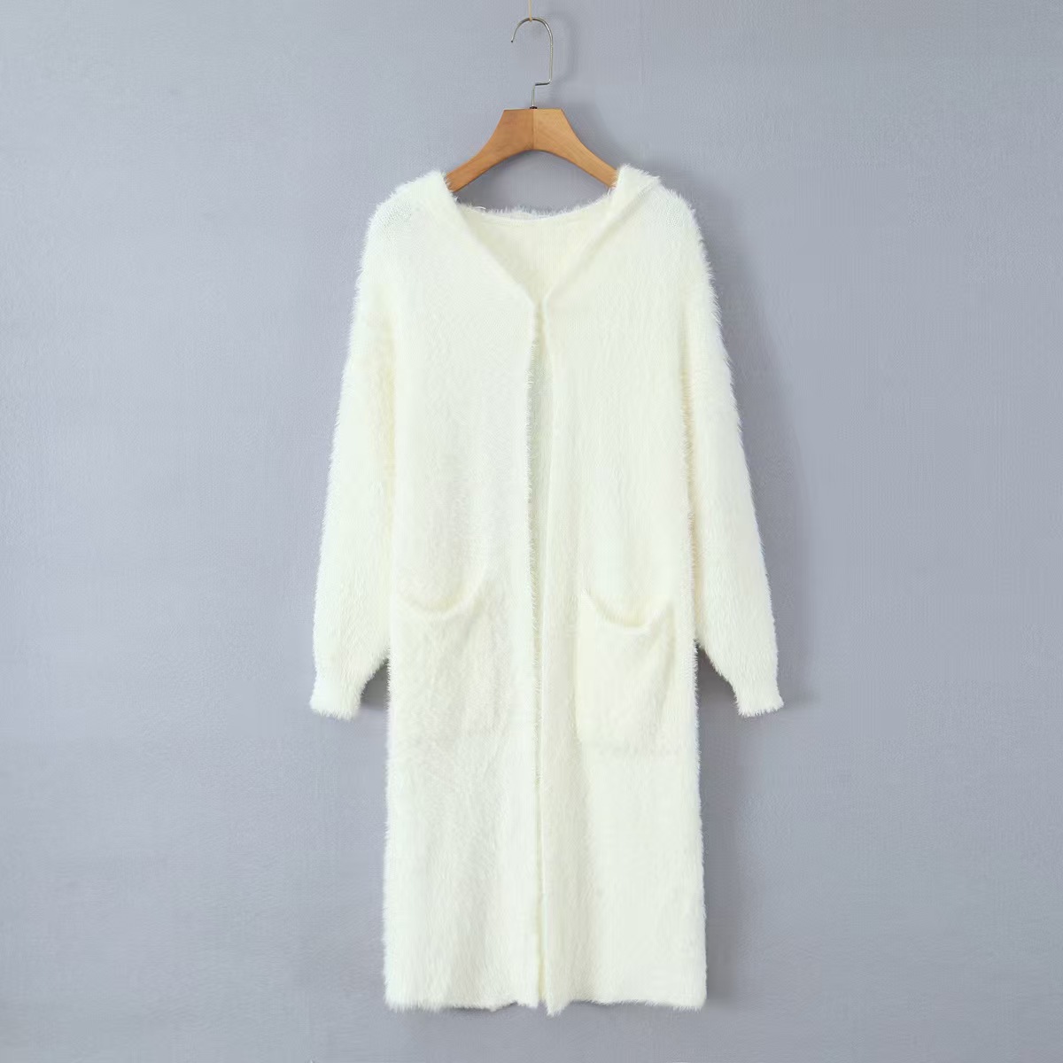 Mohair Hooded Pocket Midi Cardigan Sweater