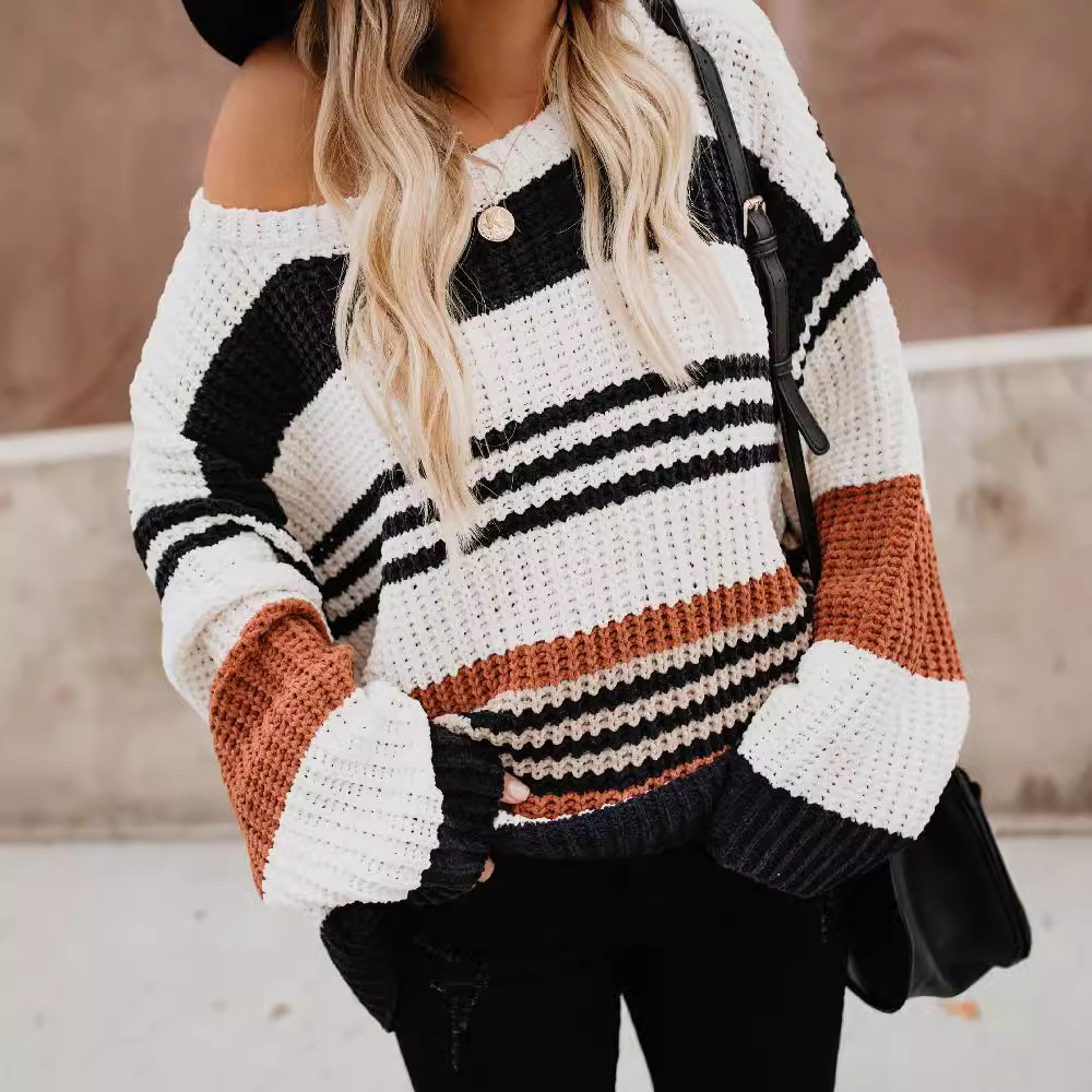 Women's Loose Striped Knit Pullover Sweater