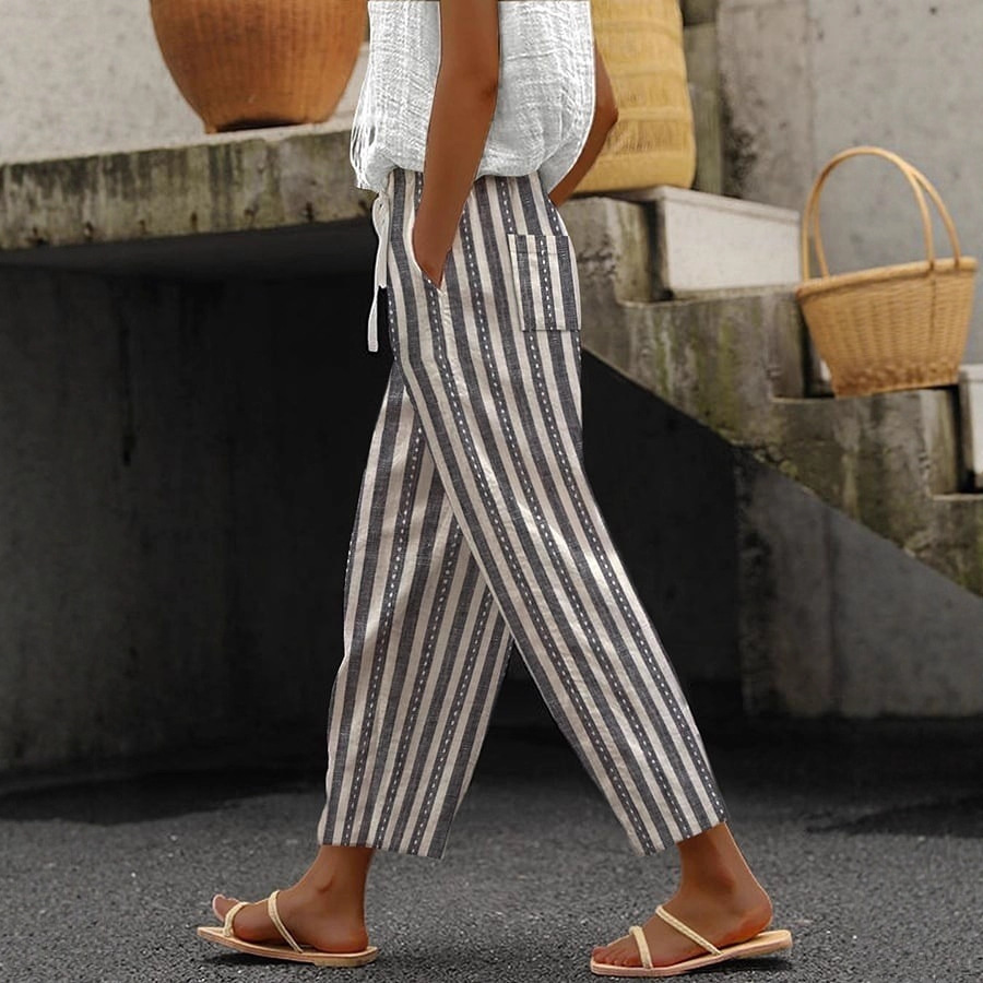 Women's Striped & Floral Print Straight-Leg Casual Pants