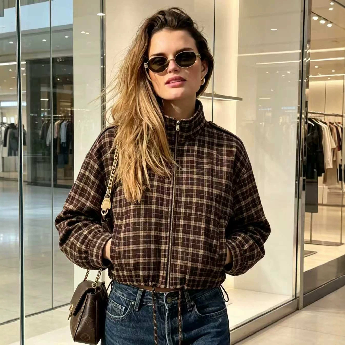 Women's Retro Plaid Jacket and Midi Skirt Set