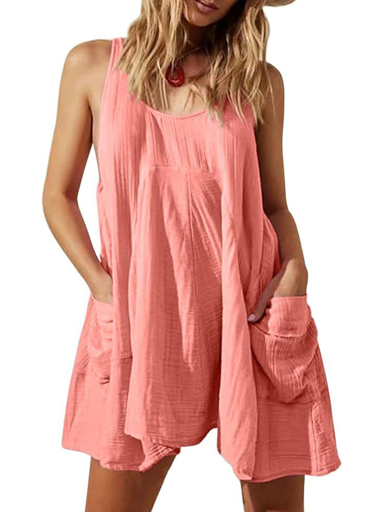 Women's Solid Color Sleeveless A-Line Midi Dress with Pockets