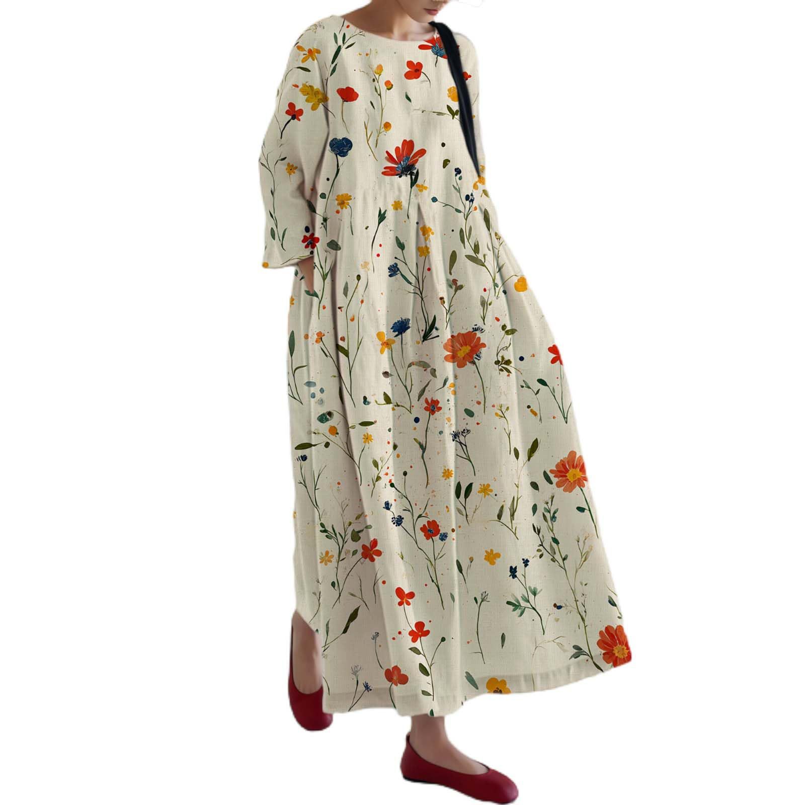 Women's Floral Print Casual A-Line Midi Dress
