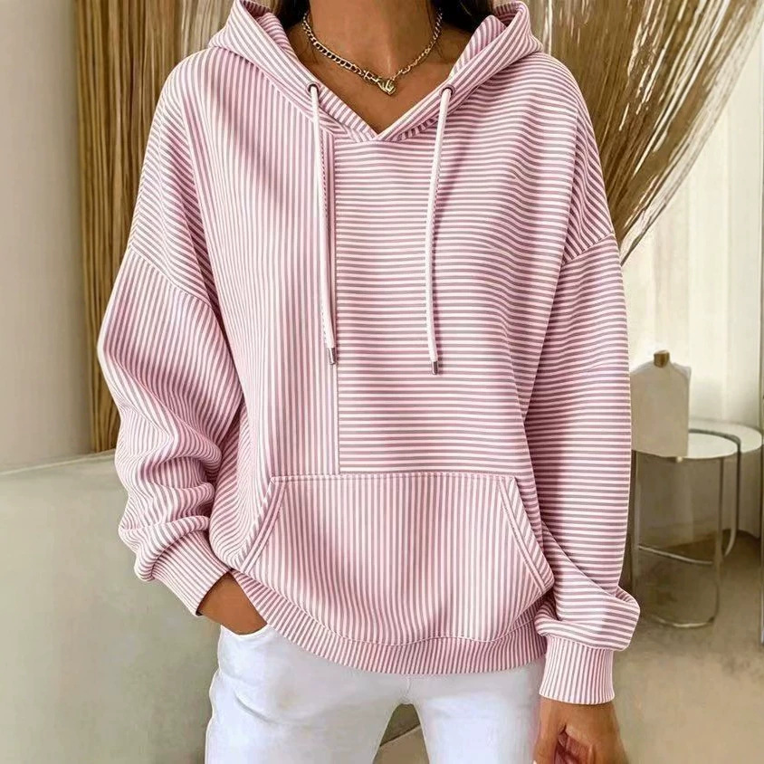 Women's Striped Line Print Casual Hoodie