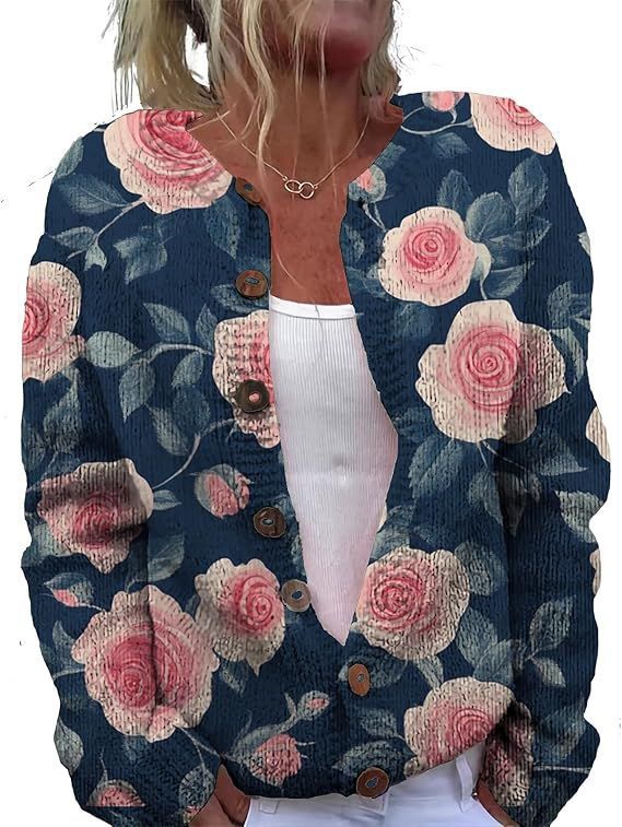 Women's Winter Graphic Print Faux Sweater Cardigan with Button Front