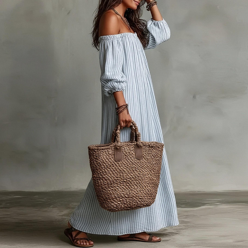 Elegant Striped Long Dress Casual A-Line