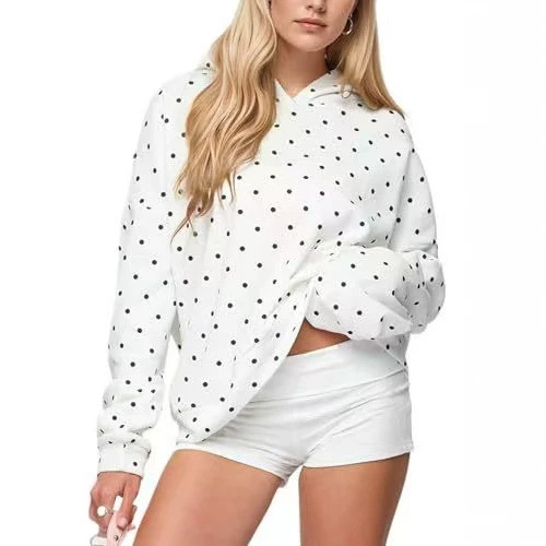 Women's Polka Dot Print Casual Hoodie