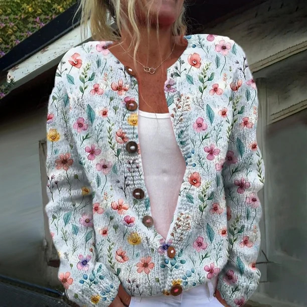 Women's Floral Print Button-Down Cardigan