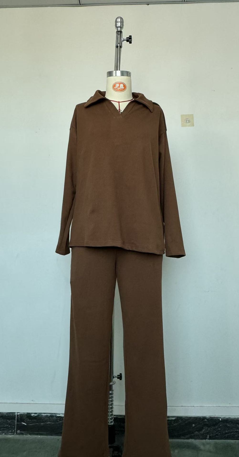 Polo Neck Pullover & Wide Leg Pants Two-Piece Set