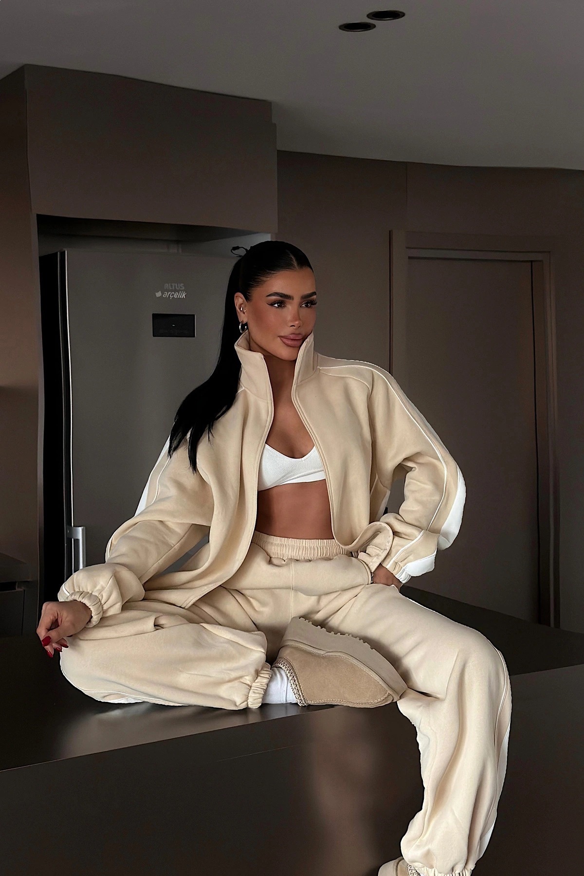 Women's Colorblock Zip Cardigan and Pants Two-Piece Set