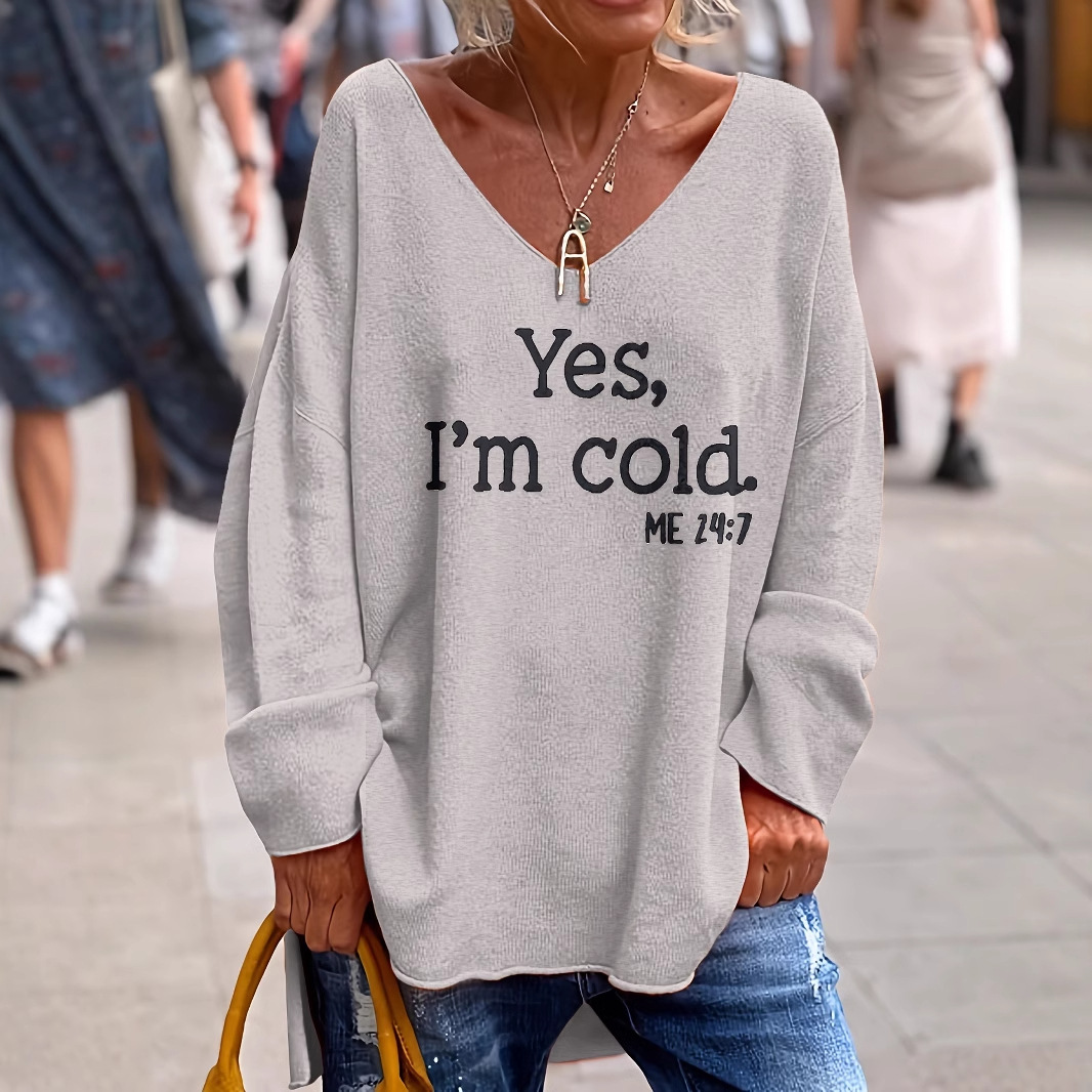 Women's Loose V-Neck Letter Print Sweater