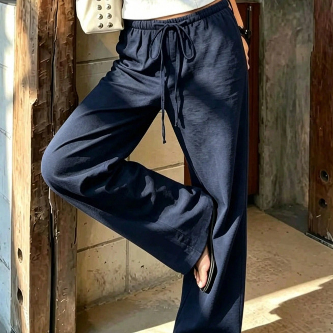 High-Waist Tie-Waist Wide-Leg Pants Women's Lightweight Drapey Casual Trousers