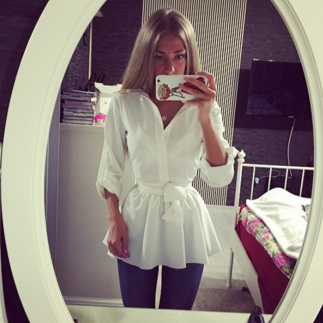 White Button-Down Shirt Dress with Belt, High Waist, Long Sleeve