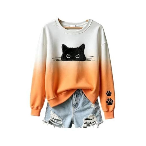 Women's Colorblock Cat Paw Print Crewneck Sweatshirt