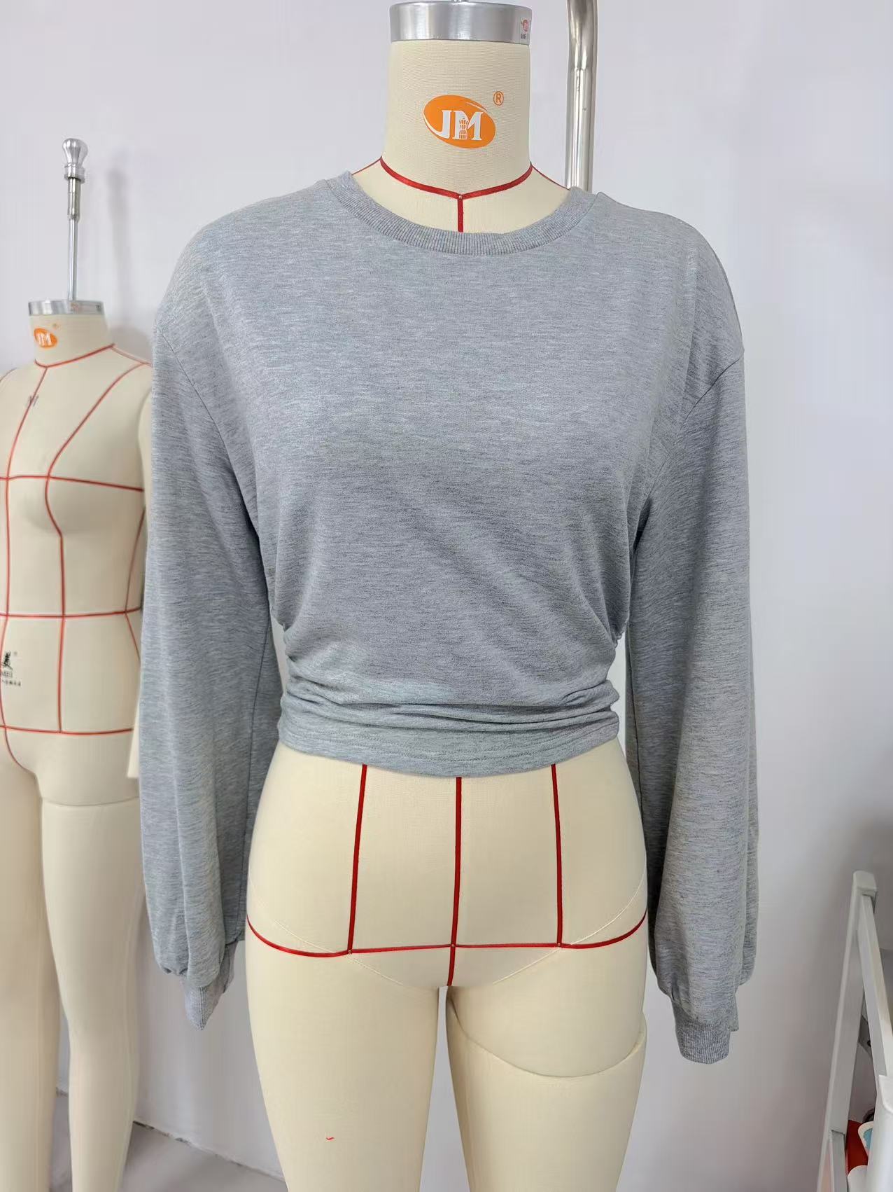 Women's Cropped Slim Fit Y2K Crewneck Solid Color Sweatshirt