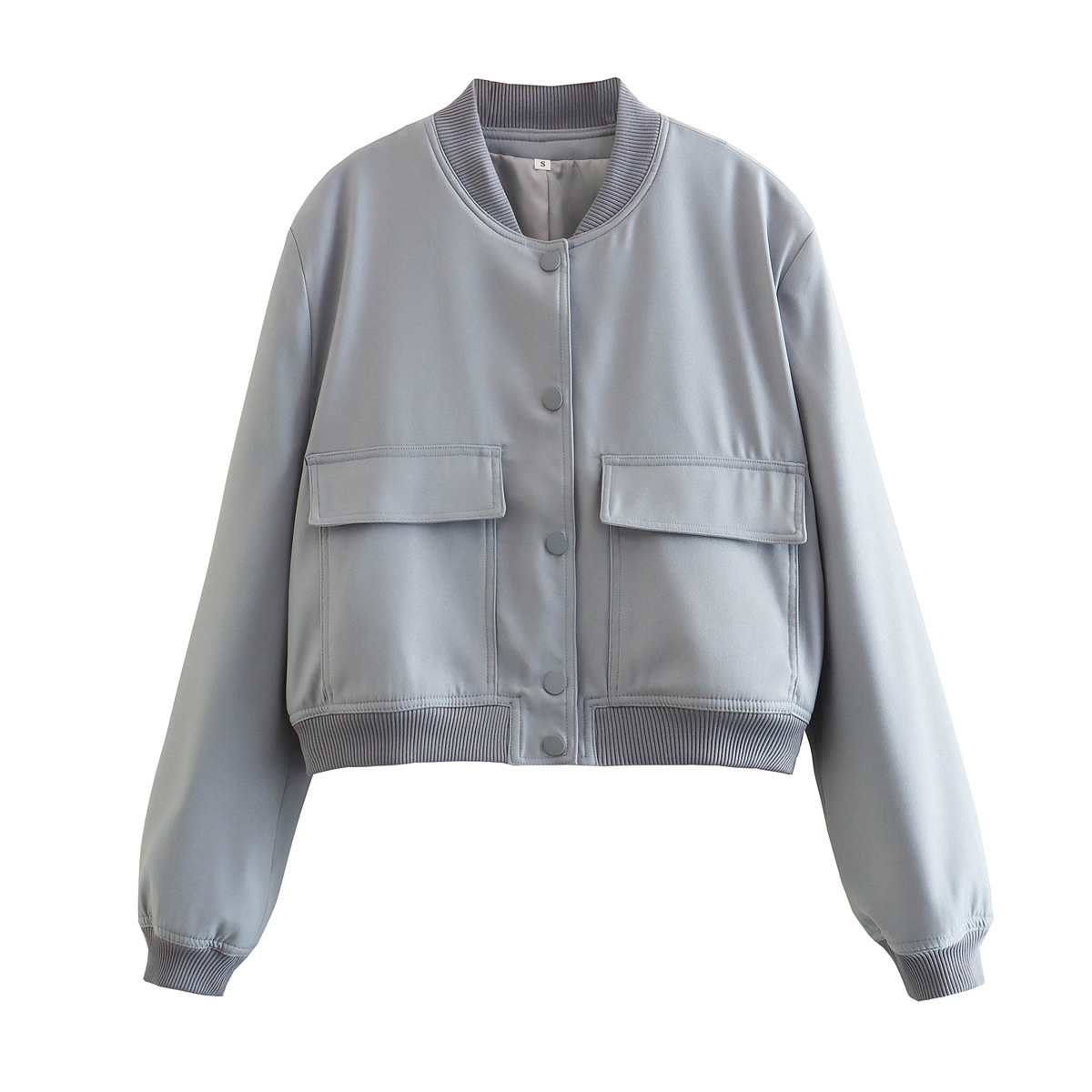 Women's Stand Collar Big Pocket Jacket Short Oversized