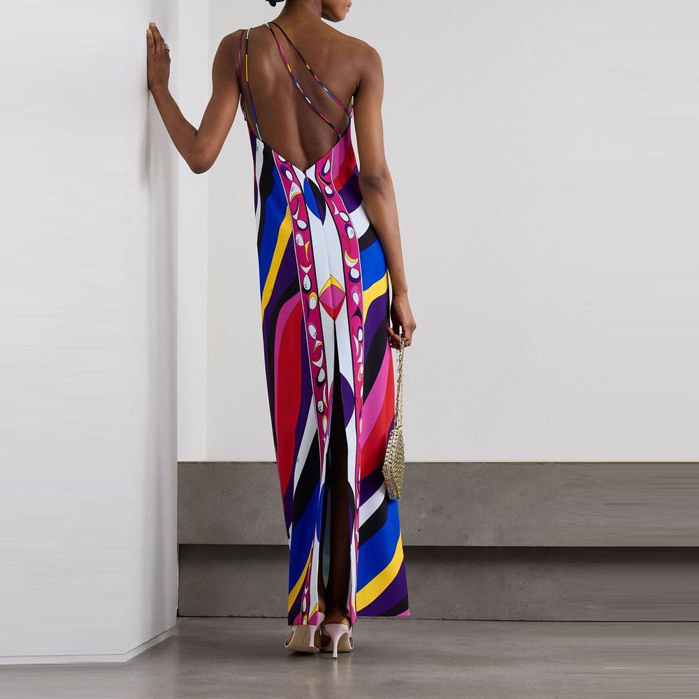 Women's Halter Neck Printed Midi Dress Casual A-Line