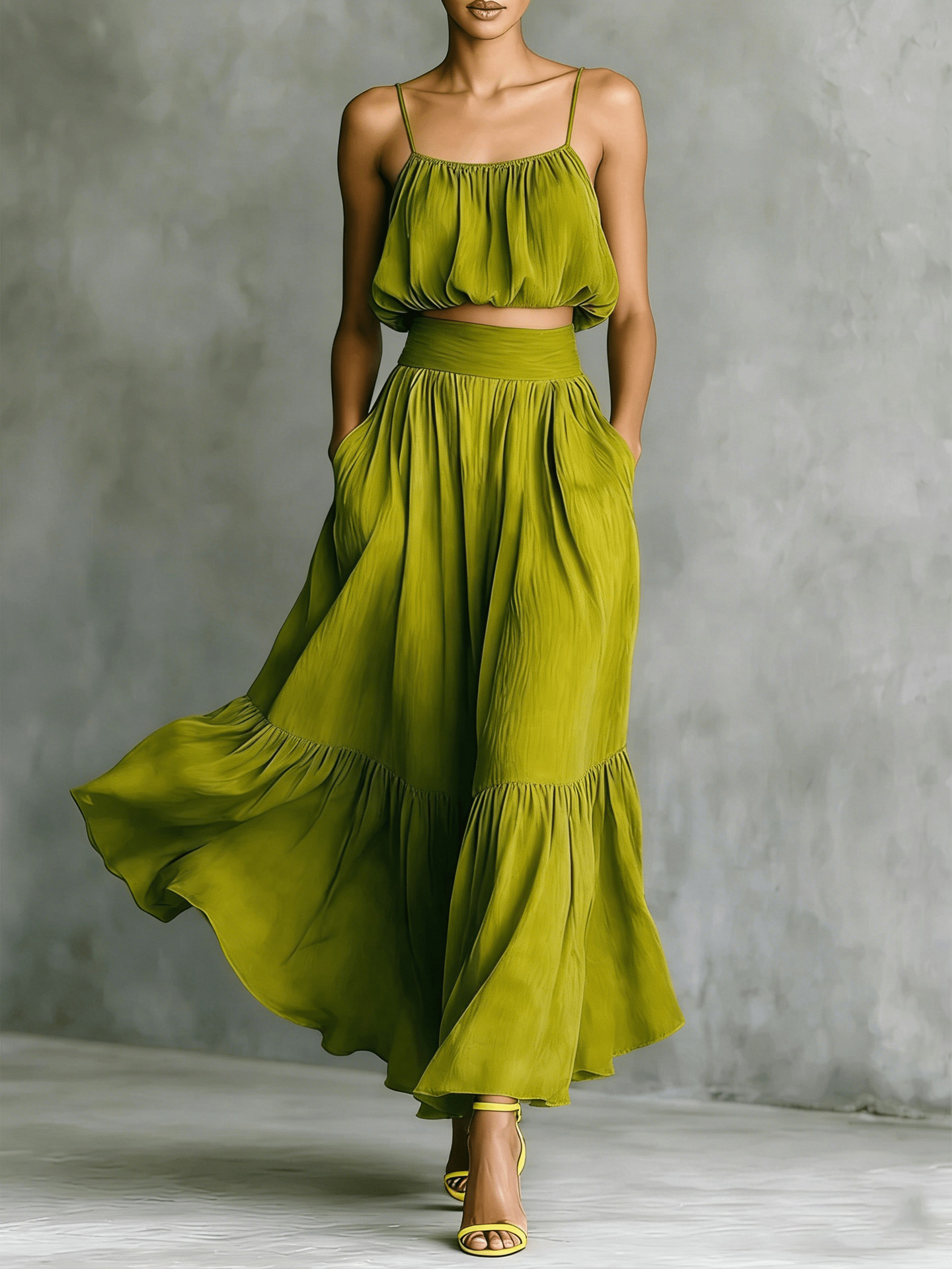 Women's Open-Back Cami Top and Long Skirt Two-Piece Set