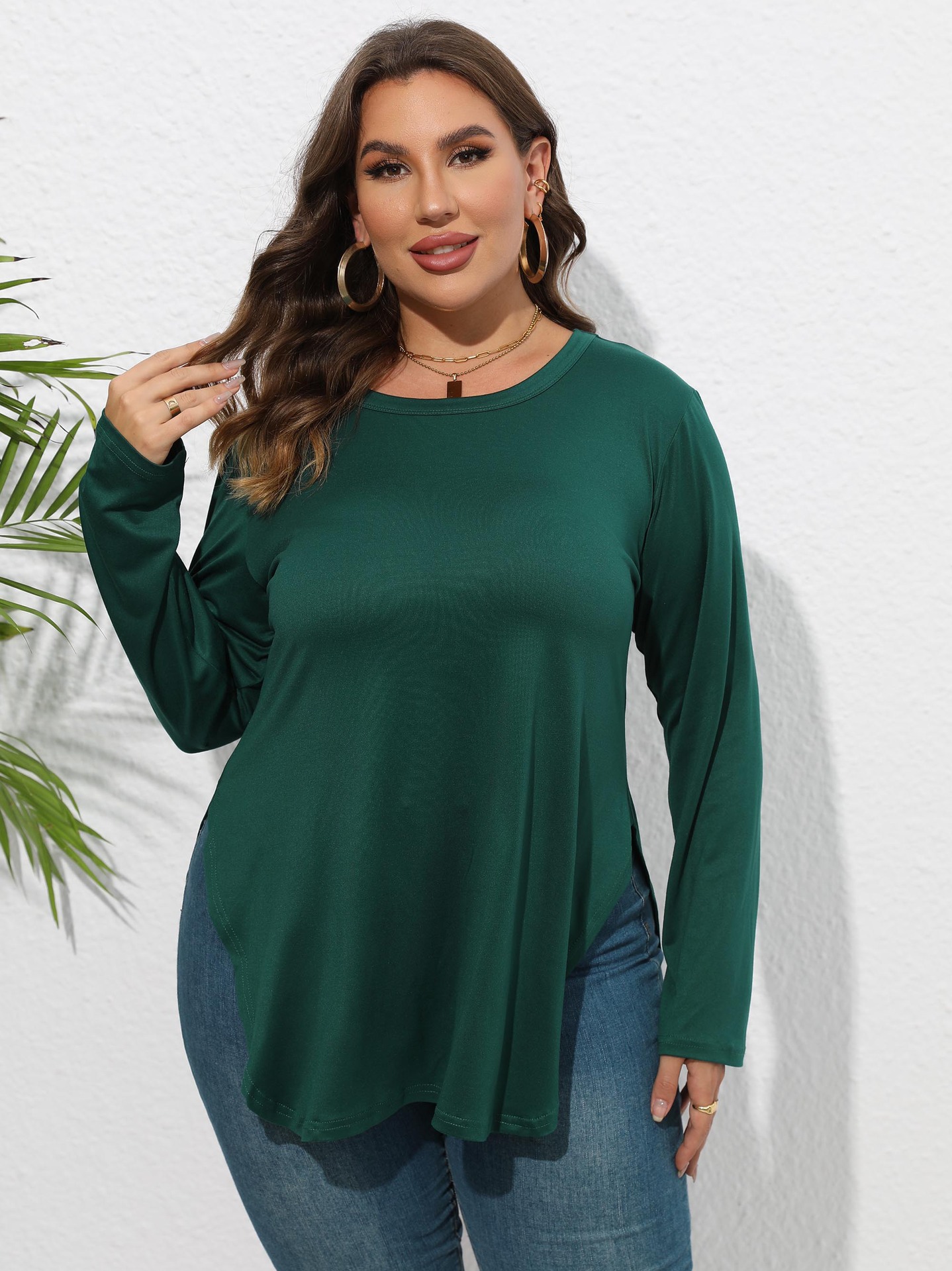 Women's Long Sleeve Solid Color Irregular Hem T-Shirt Top