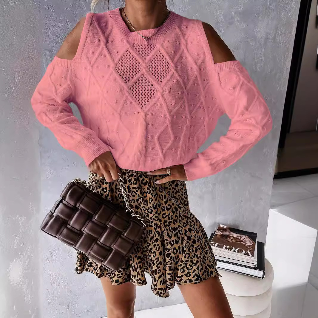 Off-Shoulder Cutout Knit Pullover Sweater
