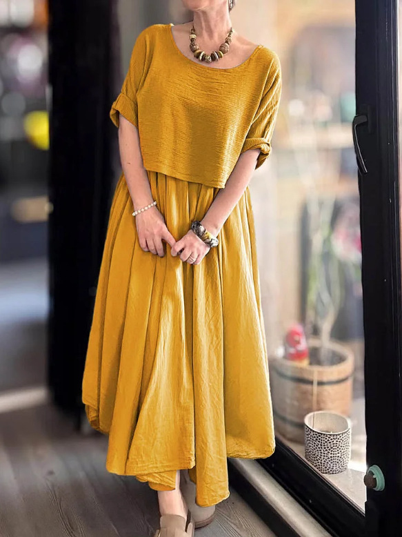 Women's Solid Crewneck Loose Top and Long Skirt Set