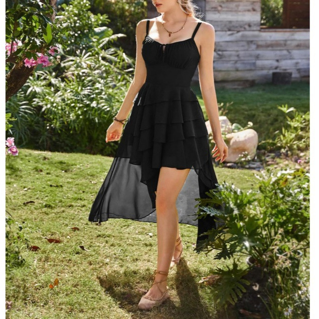 Ruffled Sleeveless Chiffon Dress Slimming Midi