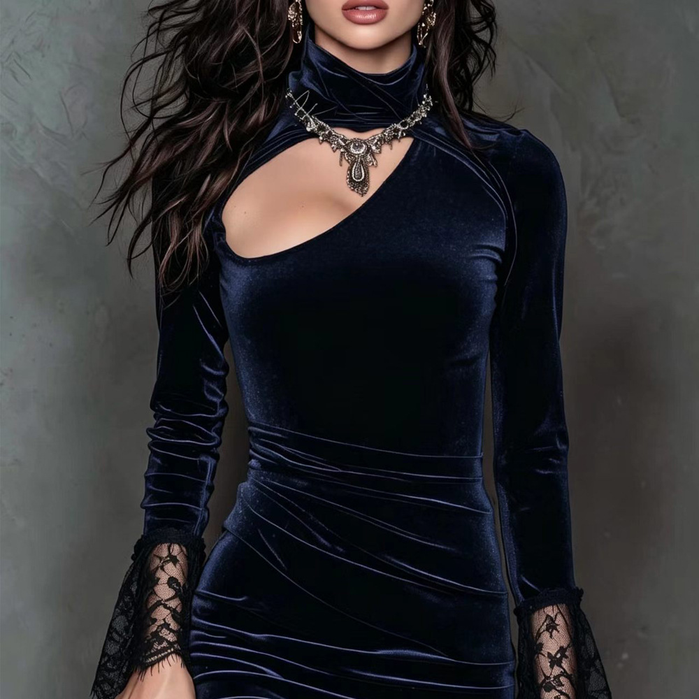 Women's High Neck Lace Panel Bodycon Dress