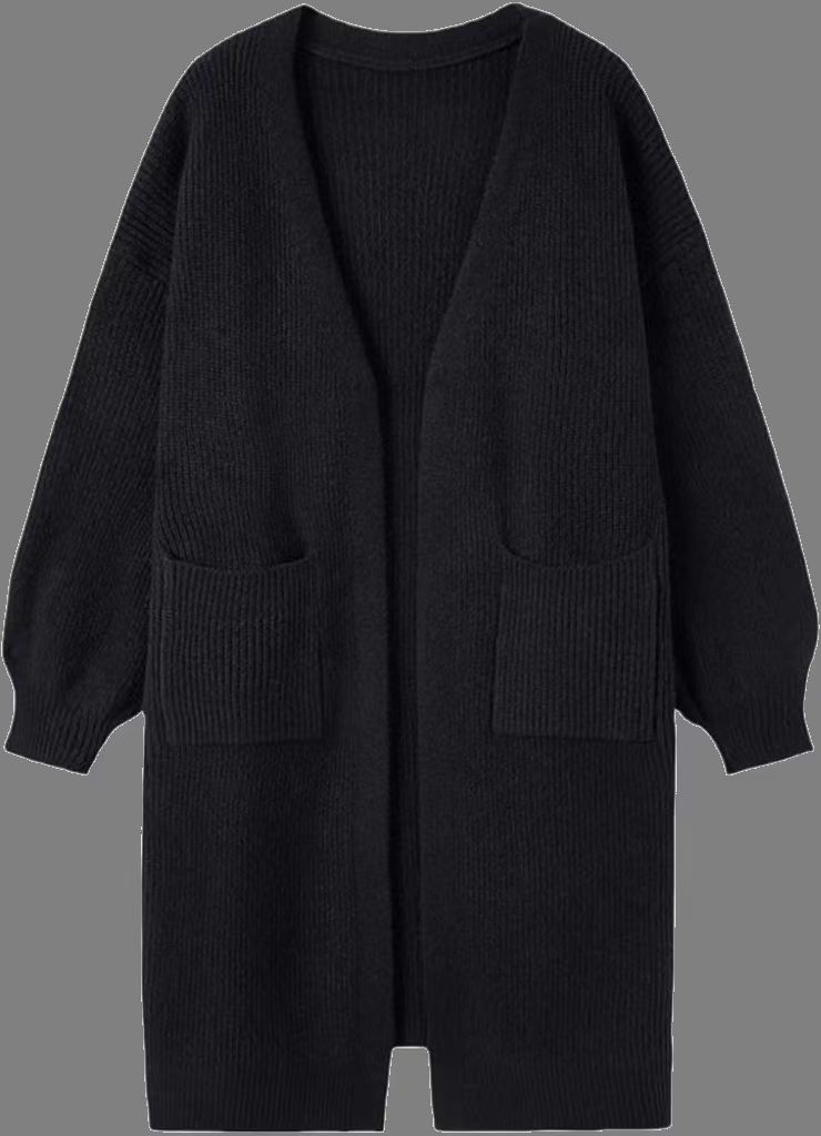 Women's Solid Color Pocket Open-Front Long Knit Cardigan Sweater Coat