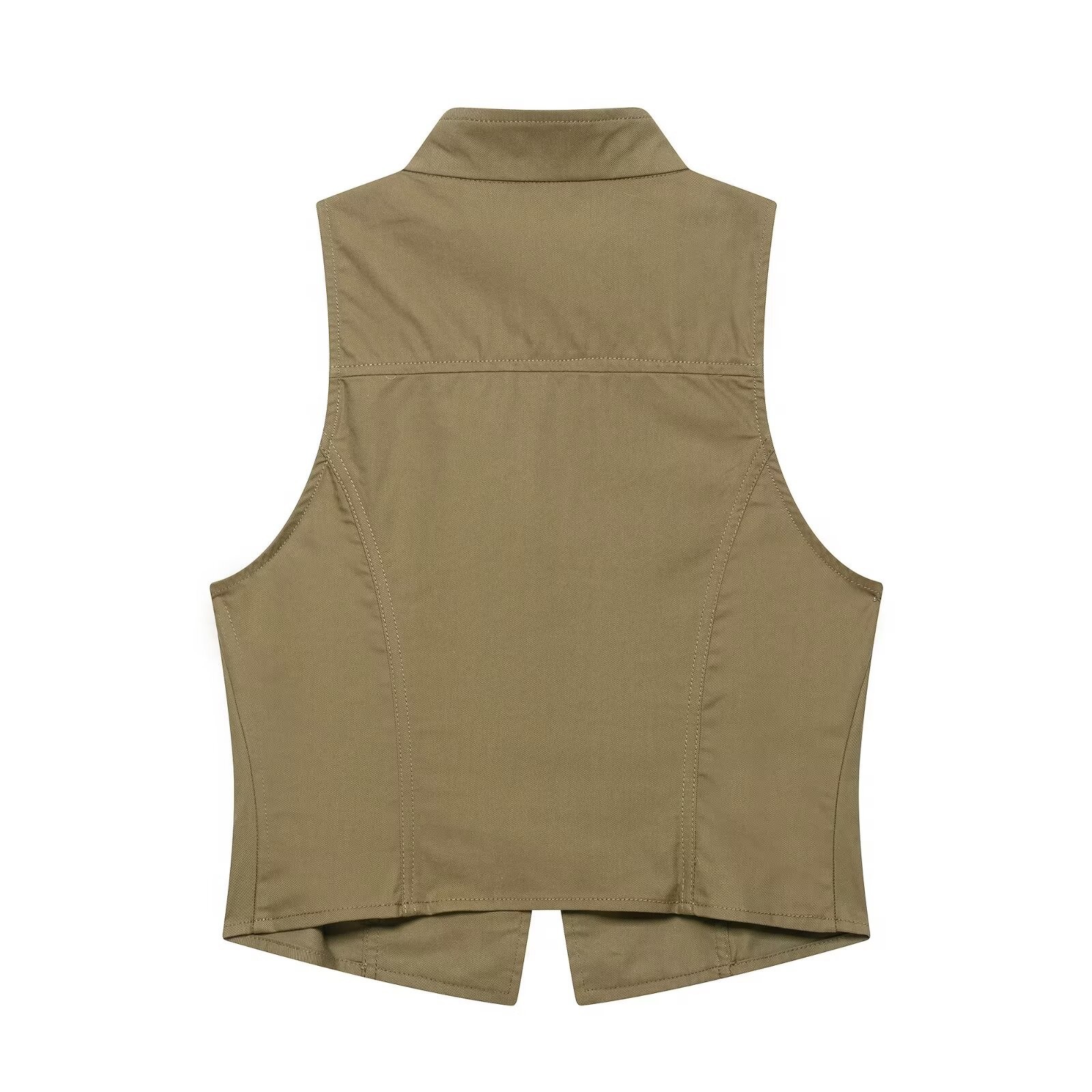 Women's Sleeveless Zip Button Vest and Shorts Set Solid Color