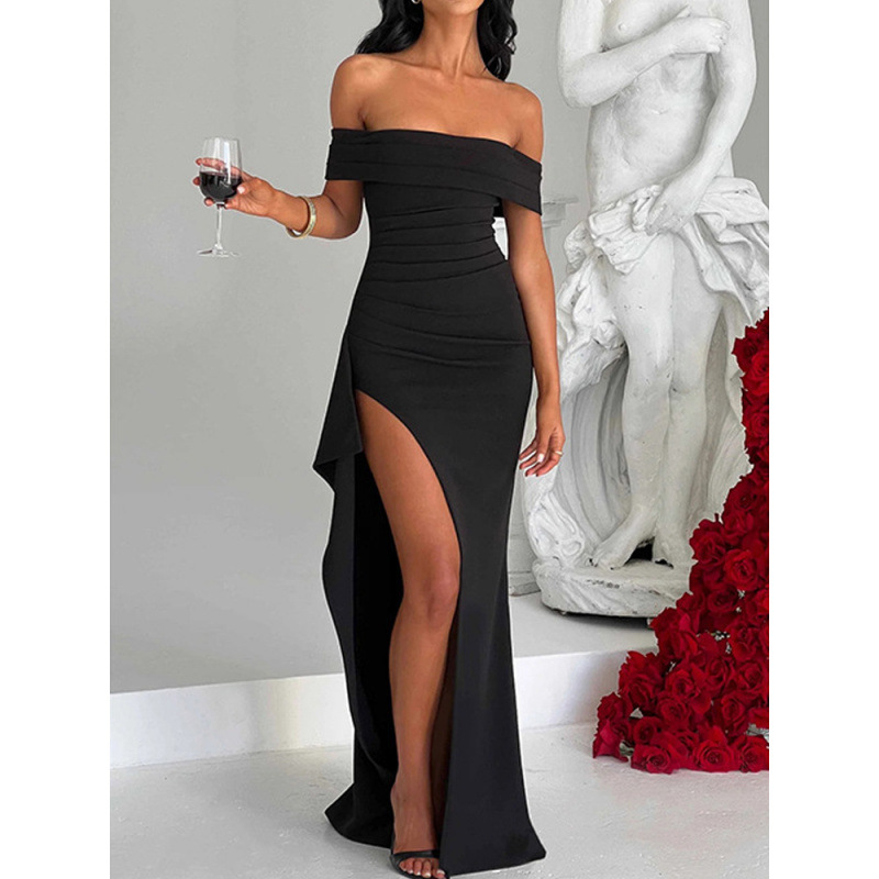 Off-Shoulder Slit Long Party Dress