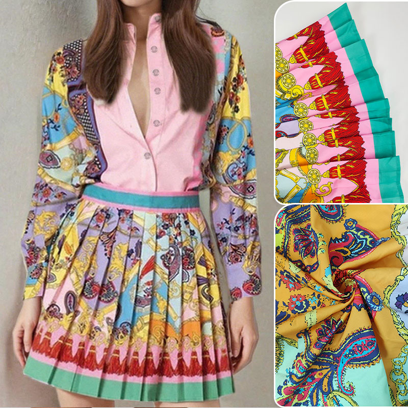Women's Retro Print Shirt and Pleated Skirt Two-Piece Set