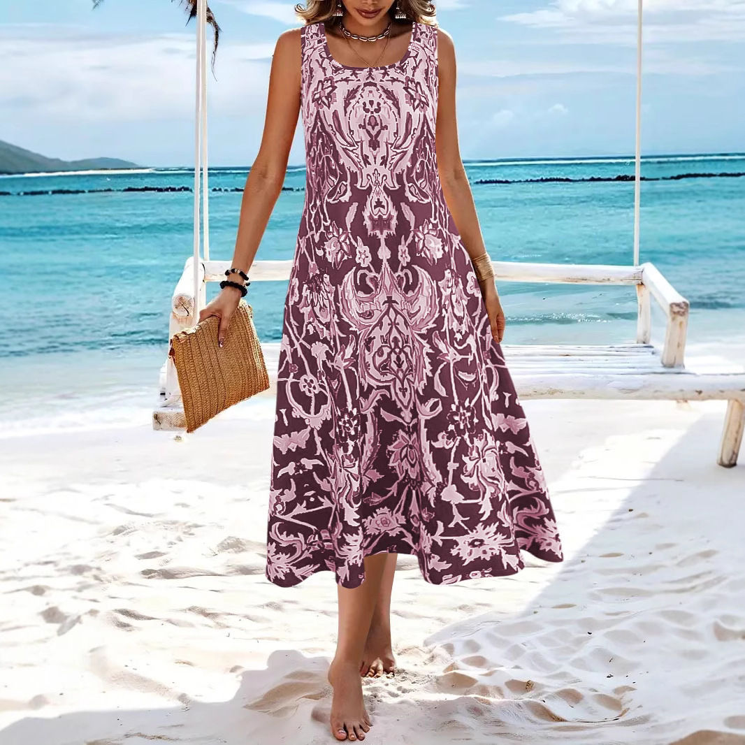 Bohemian Print Sleeveless A-Line Maxi Dress