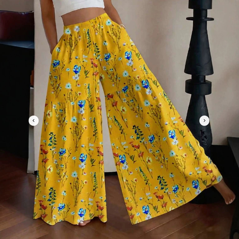 High-Waist Floral Wide-Leg Pants Casual Loose Fit