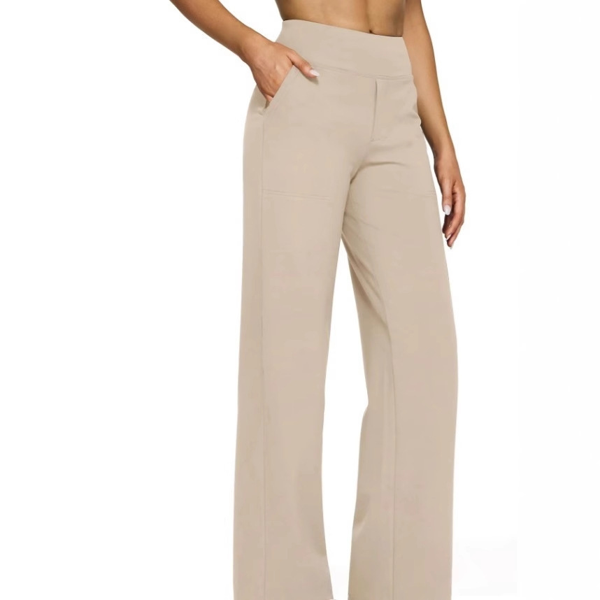 Women's Casual High-Waist Straight-Leg Knit Pants with Pockets