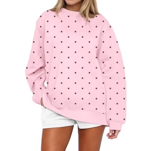 Polka Dot Print Crewneck Sweatshirt for Women