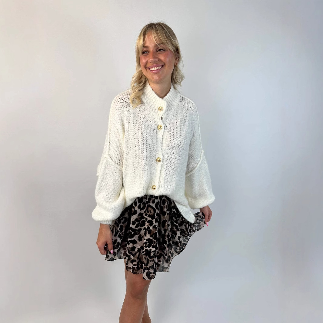 Women's Solid Color Loose Knit Cardigan Long Sleeve Round Neck